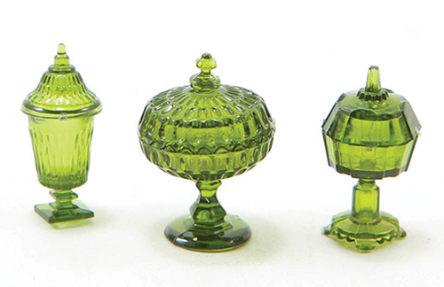 Dollhouse Miniature Candy Dishes, 3Pc, Emerald Green